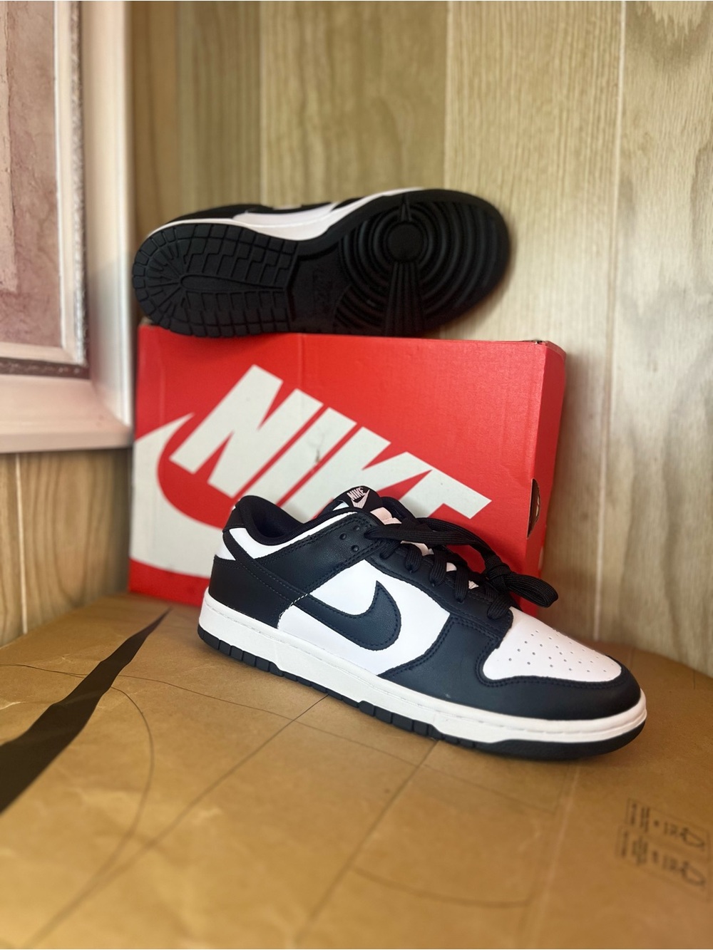 Nike Kids Black and White Low Top Sneakers with Swoosh
